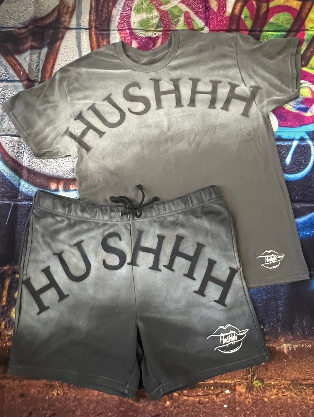 Hushhh Grey Graffiti Short set